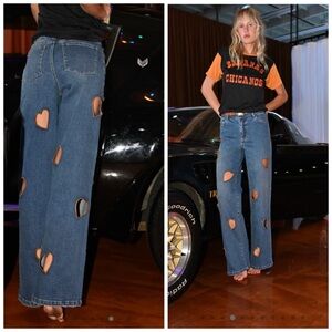 Stoned Immaculate Blue Jeans with Heart Cutouts